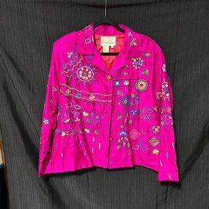 Daniel K. colorful pink lined Aztec embroidered button-up / Size L / V-13